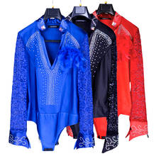 New Ballroom Latin Dance Shirts Male Black Long Sleeve Lace V Collar Shirt Men Samba Cha Cha Dancing Tops Performance Wear 2024 - buy cheap