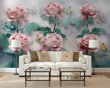 Beibehang-papel tapiz personalizado tridimensional, flor de tulipán, mariposa, tinta verde, Fondo de TV, papel de pared 2024 - compra barato
