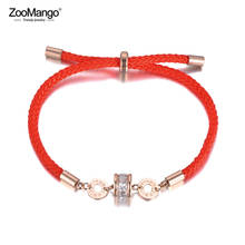 ZooMango-pulsera étnica de acero inoxidable para mujer, brazalete con cuentas de número romano de cristal CZ Blanco/Negro, cuerda roja, joyería ZB19010 2024 - compra barato