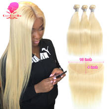 26 28 30 32 34 36 38 40 Inch Long 613 Bundles with Frontal Brazilian Straight Human Hair 3 4 Honey Blonde Bundles with Closure 2024 - buy cheap