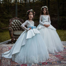 Vestido branco de renda floral para meninas, vestidos para casamento, plissado, com babados, para primeira comunhão 2024 - compre barato