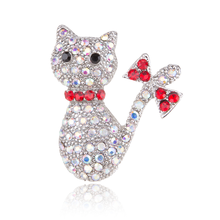 Broche de strass, broche fashion com laço criativo, broche de gato, para moças, acessórios de roupas, joias, broche, festa de aniversário, presente 2024 - compre barato