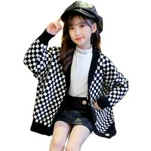 12 13 14 15 16 Year Teenager Girls Sweater Children Winter Plaid Oversized Knit Sweater Cardigan Jacket For Toddler Kids Clothes 2024 - buy cheap