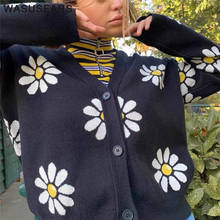 Knitted cardigan sweater coat autumn 2020 v neck sweater long sleeve flower cardigan women button up cardigan sweater streetwear 2024 - buy cheap