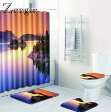 Zeegle Natural Pattern Bath Mat and Shower Curtain Set Toilet U Type Rug Microfiber Toilet Foot Mat Floor Rug Toilet Doormat 2024 - buy cheap