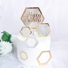 Decoração de bolo para bebê, decoração de bolo de acrílico, topo hexagonal, dourado, para aniversário de crianças, festa de aniversário, imperdível 2024 - compre barato