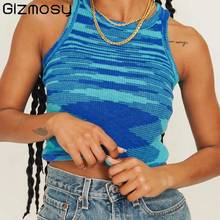 Gizmosy 2022 Knit Crop Top Women Sleeveless Y2K Basic T Shirts Casual Summer Off Shoulder Blue O Neck Tank Top Vintage Fashion 2024 - buy cheap
