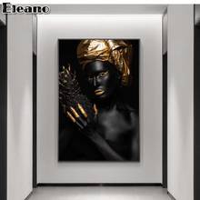 African Art Black and Gold Woman Pineapple Canvas Painting Light Luxury Abstract Figure Poster and Prints Wall Room Decoration 2024 - buy cheap