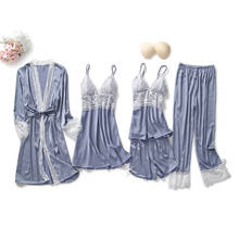 5 Piece Lace Sleepwear Sets Satin Negligee Bridesmaid Robe Pajamas Set Sexy Women Pink Nightgowns Night Dress Bathrobe Nightwear 2024 - buy cheap