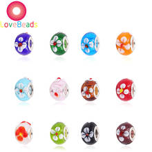 10 Pcs Colors Flower Murano Large Hole European Charms Lampwork Glass Beads Fit Pandora Bracelet Necklace DIY for Jewelry Making 2024 - buy cheap