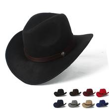 Sombrero de vaquero occidental de lana para Hombre y mujer, Sombrero de Jazz, color negro, talla 56-58 2024 - compra barato