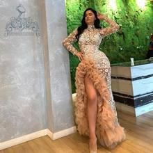See Thru High Neck Lace Evening Dress Charming Side Split Tiered Ruffles Tulle Prom Gowns Robe De Soiree Formal Party Gown 2024 - buy cheap