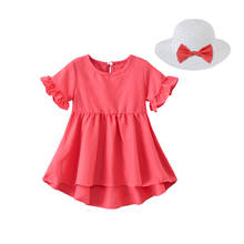 Vestido de verano para niña, vestido de flores con sombrero, Vestido de manga corta de Color sólido para niña pequeña, vestidos de princesa para fiesta y jardín 2024 - compra barato