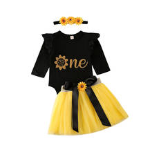 Весенние топы с цветочным принтом для маленьких девочек на день рождения, комбинезон, желтая юбка-пачка, платье, праздничный комплект 2024 - купить недорого