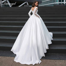 Detmgel роскошное свадебное платье трапециевидной формы с длинным рукавом и бусинами 2020 элегантное сатиновое винтасвадебное платье размера плюс 2024 - купить недорого
