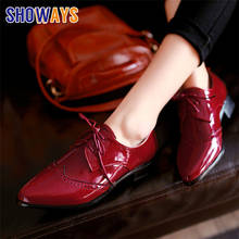 Spring Autumn Women Derbies British Patent Leather Flats Pointed Toe Casual Dress Party Lace Up Oxfords Red Black Ladies Brogues 2024 - buy cheap