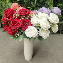 Один шелковый букет роз цветок хорошее качество искусственного 9 бутонов розы для свадьбы центральные домашний стол Цветочные деко 2024 - купить недорого