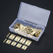 Dreld 60 pçs metal ouro gabinete porta móveis dobradiça jóias caixas de madeira dobradiça decorativa móveis acessórios + parafusos + caixa de armazenamento 2024 - compre barato