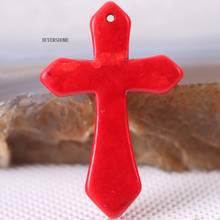 5Pcs Cross Necklace Pendant 29X44MM Natural Stone Red Howlite Beads Fashion Jewelry Gift For Women K031 2024 - buy cheap