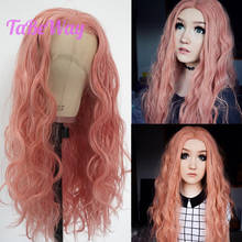 TaBeWay Pink Loose Wave Synthetic Lace Front Wig Long Hair Resistant Glueless with Natural Hairline for Women 2024 - buy cheap