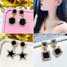 Statement Earrings 2020 Black Square Star Crystal Earrings For Women Gold Color Rhinestone Wedding Earings Fashion Jewelry Boho 2024 - buy cheap