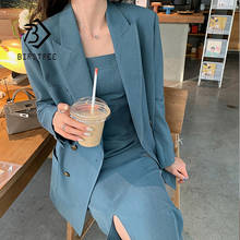 Retro Solid Blazer Set Double-breasted Jacket & Dress 2 Pieces Dress Suit Female Office Ladies Blazer Suit S11101X 2024 - buy cheap