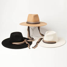 Sombrero Fedora de lana de ala ancha para mujer, Sombrero panamá con cinturón de estilo Retro, cinta para invierno, boda, fiesta, iglesia, sombreros flexibles 2024 - compra barato