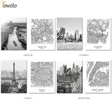 Modern Canvas Print Poster New York Berlin Sydney Paris City Map Black and White Wall Art Painting Wall Pictures for Living Room 2024 - buy cheap