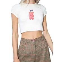 Camiseta corta con estampado de oso para mujer, Camiseta ajustada de manga corta, ropa de calle de verano 2021 2024 - compra barato