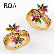 FLOLA CZ Rainbow Zircon Flower Cuff Open Rings For Women Knuckle Crystal Adjustable Ring Finger Gold Filled Women Jewelry righ99 2024 - buy cheap