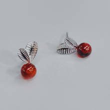 925 Sterling Silver Stud Earrings Red Garnet Leaves Earrings Temperament Simple Jewelry For Women Elegant Accessories 2024 - buy cheap