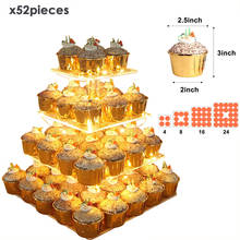 Soporte acrílico de 4 niveles para cupcakes, expositor de pasteles y postres con cadena de luz LED, iluminación luminosa para fiestas y bodas 2024 - compra barato