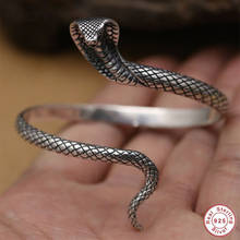 Cobra bangle 100% real 925 prata esterlina cor turca vintage pulseira bangle indiano jóias para homens feminino aberto pulseiras 2024 - compre barato