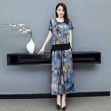 2022  5XL Middle-Aged Women 2 Piece Set Loose Casual Short-sleeve Print Top and Wide Leg Pants Suits Women Sets Y857 2024 - buy cheap