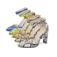 YMECHIC Summer Women Footwear Snake Print Blue Green White Ankle Buckle Strap Sexy High Heels Sandals Closed Toe Party Shoes 2024 - buy cheap