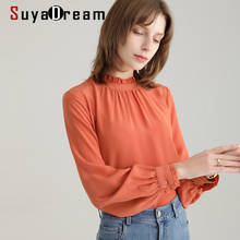 Рубашка SuyaDream Женская шелковая, 100% шелк, креп, с длинным рукавом, воротник-стойка, простая блузка, Офисная шикарная рубашка, весна-осень 2021 2024 - купить недорого