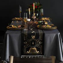 Camino de mesa de terciopelo francés para decoración del hogar, mantel con estampado clásico americano, color negro y dorado 2024 - compra barato