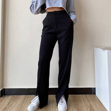 Женские длинные брюки Heydress, винтажные однотонные брюки с высокой талией и разрезом, Офисная уличная одежда в Корейском стиле, повседневные брюки с широкими штанинами для весны 2024 - купить недорого