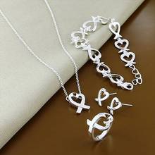 925 Sterling Silver Necklace Bracelet Earrings Ring Female Kelp Heart Necklace Bracelet Earrings Ring Jewelry Fashion Set 2024 - buy cheap