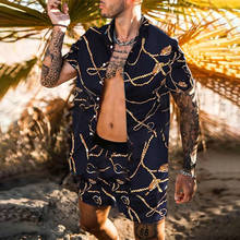 Men's Summer Hawaiian Style Casual Beach Suit Printed Shorts Short-Sleeved Shirt Cardigan Lapel 2-Piece Set 2024 - buy cheap