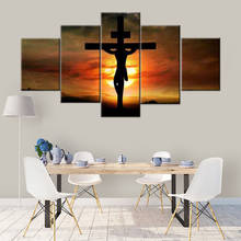 HD Printed Poster Modular Canvas 5 Panel Jesus Christ Cross God Sunset Scenery Paintings Living Room Decor Pictures Wall Art Fra 2024 - buy cheap