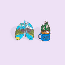 New Cute Color Matching Cartoon Landscape Lung Blue Brooch Cup Snow Mountain Forest Female Badge Child Cowboy Creative Korean 2024 - buy cheap