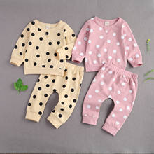 Bebê recém-nascido 2 peças conjunto de roupa de manga longa polka dot topo + calças conjunto para crianças meninos meninas 2024 - compre barato