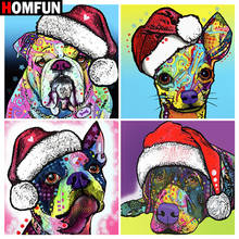 HOMFUN-pintura de diamante "sombrero de Navidad perro", punto de cruz, foto personalizada, bordado de diamantes, decoración del hogar, Cuadrado y Redondo 2024 - compra barato