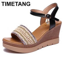 TIMETANG Comfort Shoes for Women Large Size High Heel Sandals Suit Female Beige Clogs Wedge Muffins shoe All-Match Espadrilles 2024 - buy cheap