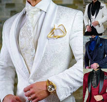 2021 Custom size Jacquard Groomsmen white Groom Tuxedos Shawl Lapel Men Suits Wedding Prom Best Man Blazer Jacket with Pants Set 2024 - buy cheap