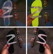 Zapatos de moda para mujer, Sandalias planas con diamantes de imitación, zapatillas de playa, 37-41 talla grande, novedad de 2020 2024 - compra barato