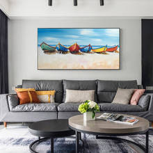 Hand Painted Boat Beach Canvas Painting Landscape Oil Painting For Living Room Salon Decoration Modern Wall Art Picture Handmade 2024 - buy cheap