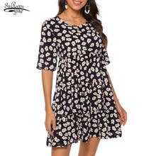 2021 French Summer Short Sleeve Mini Dress Sexy Chiffon Floral Party Dress Print O Neck A Line Female Dresses Robe Femme 14130 2024 - buy cheap