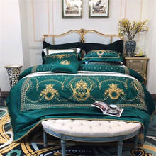 Luxo verde premium 1000tc cetim algodão egípcio royal tribunal bordado conjunto de cama capa edredão linho/folha fronhas 2024 - compre barato
